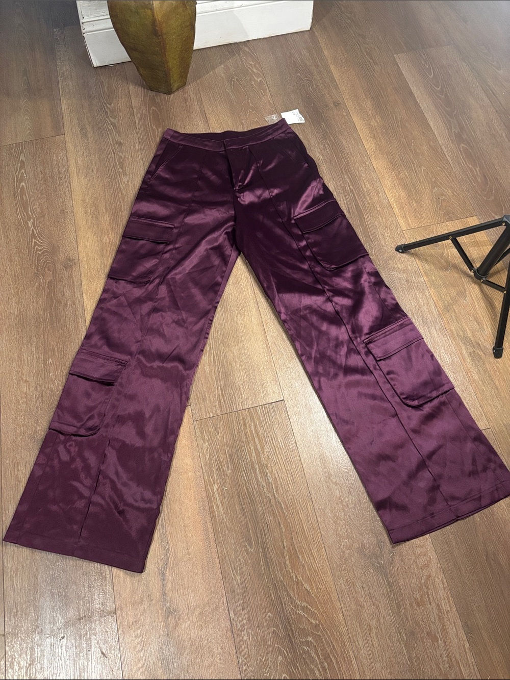 Forever 21 Satin Wide-Leg Cargo Pants in Deep Plum